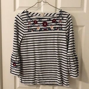 J.Crew embroidered striped bell sleeve top size M